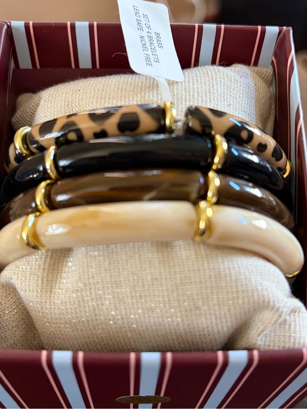Piper K Women’s Stretch Bracelet Set - Neutral & Black Tones with Gold Accents